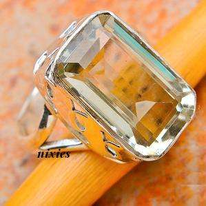 SOLID 925 STERLING SILVER GREEN AMETHYST RING - SIZE 7.5(P)