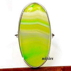 ELEGANT SOLID STERLING GREEN AGATE COCKTAIL RING - SIZE 9(S)