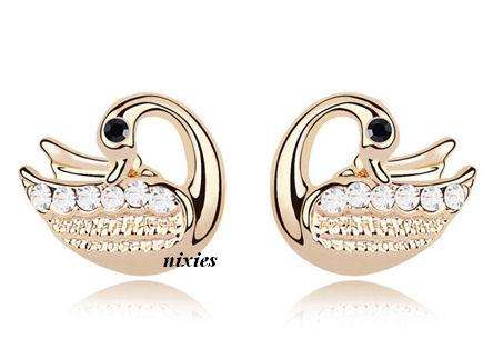 **NEW** ADORABLE SWAROVSKI DIAMOND "SWAN"  EARRINGS