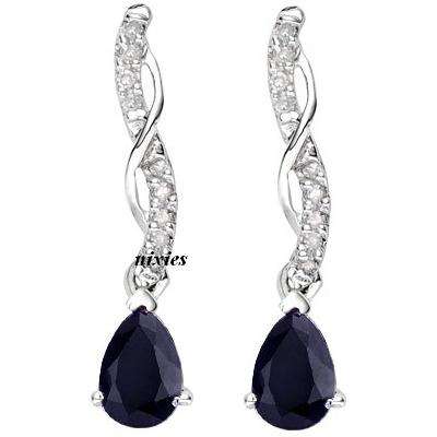 SMASHING 1.05CT GENUINE SAPPHIRE & DIAMOND 925 STERLING SILVER EARRINGS