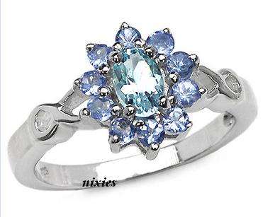 REMARKABLE 1.61CT TANZANITE & BLUE TOPAZ 925 STERLING SILVER RING - SIZE 7(O)
