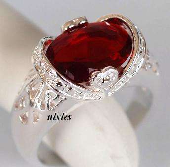 DANGEROUS CHERRY RUBY CZ SILVER COCKTAIL RING - SIZE 9(S)