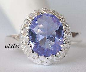 SOFT TANZANITE CZ SILVER COCKTAIL RING - SIZE 8(Q)