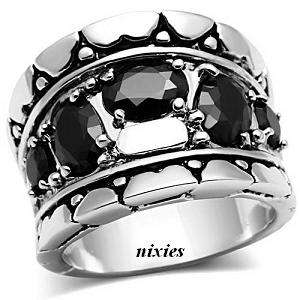 **NEW**  ATTRACTIVE BLACK DIAMOND CZ DRESS RING  - SIZE 9(S)