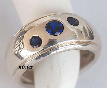 HEAVY SOLID 925 STERLING SILVER RING WITH BLUE SAPPHIRE CZ - SIZE 8.5(R)