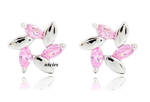 ADORABLE  PINK & WHITE CZ EARRING STUDS