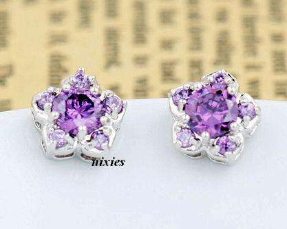 CHARMING AMETHYST CZ EARRING STUDS