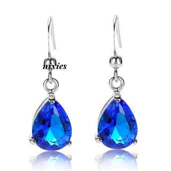 ELEGANT WHITE GOLD EP SAPPHIRE EARRINGS
