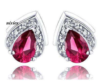 **NEW** 1.12CT GENUINE RUBY & DIAMOND 925 STERLING SILVER EARRINGS