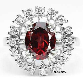 GENUINE 2.5CT GARNET 925 STERLING SILVER RING - SIZE 8(Q)