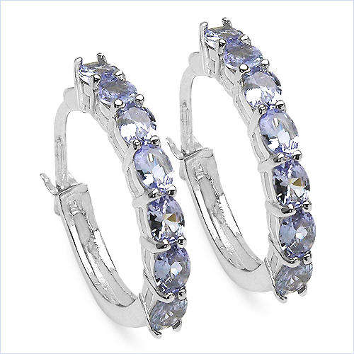 EXTRAORDINARY 2.38CT GENUINE TANZANITE 925 STERLING SILVER HOOPS