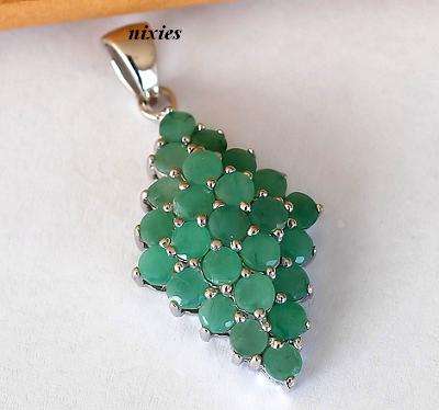 DAZZLING GENUINE EMERALD STERLING SILVER PENDANT
