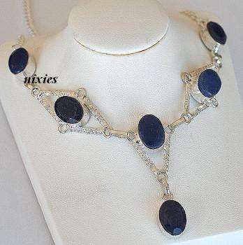 LOVELY MIDNIGHT BLUE SAPPHIRE SILVER NECKLACE