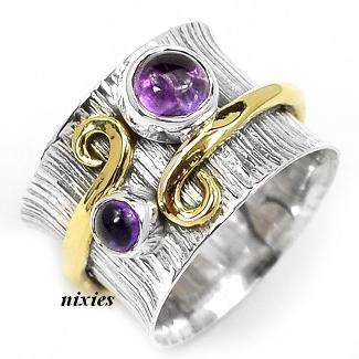 STRIKING SOLID STERLING SILVER AMETHYST RING - SIZE 6.5(N)