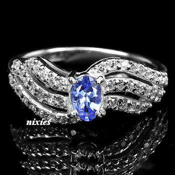 GENUINE 0.50T TANZANITE MICRO PAVED 925 STERLING SILVER RING - SIZE 8.5(R)