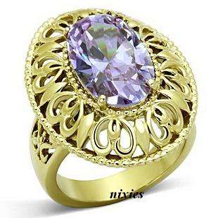 HUGE AMETHYST SIM STAINLESS STEEL RING - SIZE 9(S)