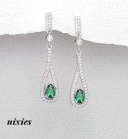 BEAUTIFUL SOLID 925 STERLING SILVER MICRO PAVED EMERALD CZ EARRINGS