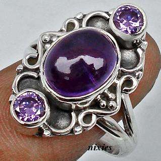SOLID STERLING SILVER 4.56CT AMETHYST RING - SIZE 7(O)