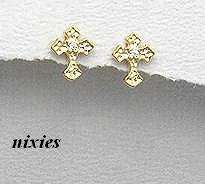 SWEET 925/14K STERLING SILVER CROSS STUDS