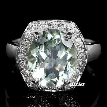 GENUINE 3.2T GENUINE GREEN AMETHYST 925 STERLING SILVER RING - SIZE 6.25(N)