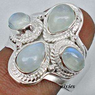 ASTONISHING SOLID STERLING SILVER 5.39CTS RAINBOW MOONSTONE RING - SIZE 7(O)
