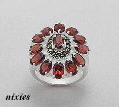 BEAUTIFUL GENUINE GARNET & MARCASITE RING - SIZE 8(Q)
