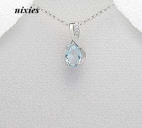 STUNNING SOLID 925 STERLING SILVER BLUE TOPAZ CZ PENDANT