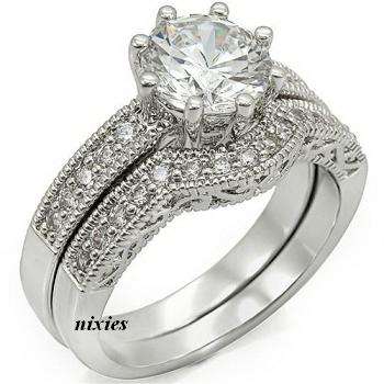 BEAUTIFUL HUGE 3.35CT DIAMOND CZ WEDDING SET  - SIZE 6(M)