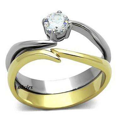 LOVELY TWO TONE 0.62CT DIAMOND CZ WEDDING SET  - SIZE 6(M)