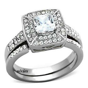 LOVELY STAINLESS STEEL DIAMOND CZ WEDDING SET  - SIZE 6(M)