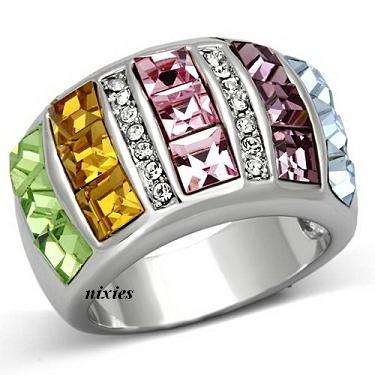 EYE CATCHING MULTI COLOUR CZ RING - SIZE 9(S)