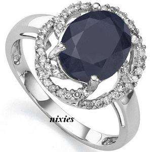 ASTONISHING 3CT BLUE SAPPHIRE & DIAMOND 925 STERLING SILVER RING - SIZE 7(O)