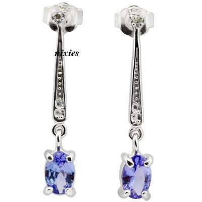 AWESOME 0.81CT TANZANITE & DIAMOND 925 STERLING SILVER EARRINGS