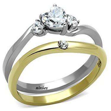 LOVELY TWO TONE  DIAMOND CZ WEDDING SET  - SIZE 8(Q)