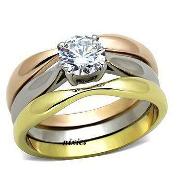 AWESOME THREE TONE DIAMOND CZ WEDDING SET  - SIZE 8(Q)