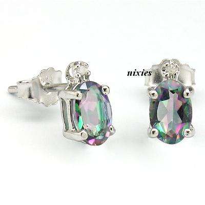 ELEGANT 0.78T MYSTIC TOPAZ & DIAMOND 925 STERLING SILVER EARRING STUDS