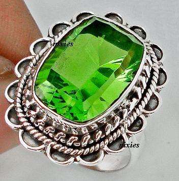 AWESOME PARROT GREEN QUARTZ 925 STERLING SILVER RING - SIZE 6.5(N)