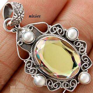 GORGEOUS SOLID STERLING SILVER PEARL & MAGIC TOPAZ PENDANT