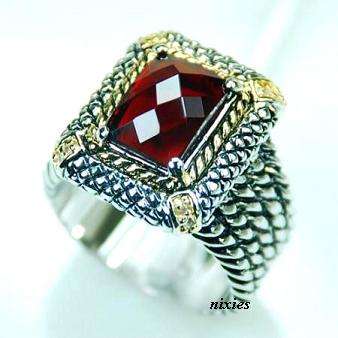 STUNNING 925 STERLING SILVER FILLED GARNET RING - SIZE 6(M)