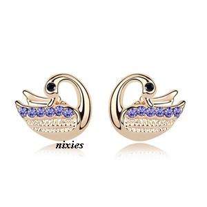 ADORABLE AMETHYST SWAROVSKI SWAN STUDS