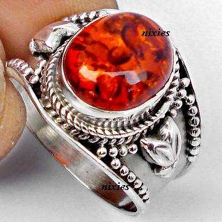 AMAZING GENUINE BALTIC AMBER 925 STERLING SILVER RING - SIZE 7.5(P)