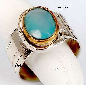 AWESOME AQUAMARINE CHALCEDONY 925 STERLING SILVER RING - SIZE 8(Q)