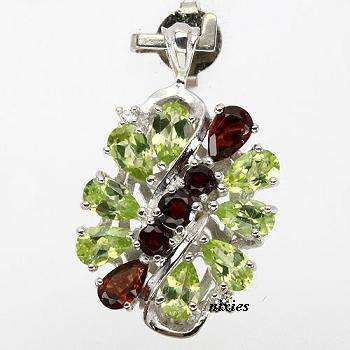 GENUINE PERIDOT & GARNET 925 STERLING SILVER PENDANT