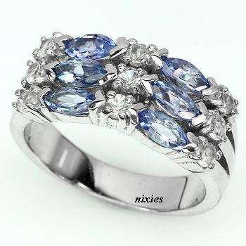 LOVELY GENUINE TANZANITE & TOPAZ 925 STERLING SILVER RING - SIZE 7.5(P)