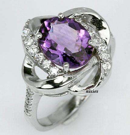 DRAMATIC RICH AMETHYST 925 STERLING SILVER RING - SIZE 7(O)