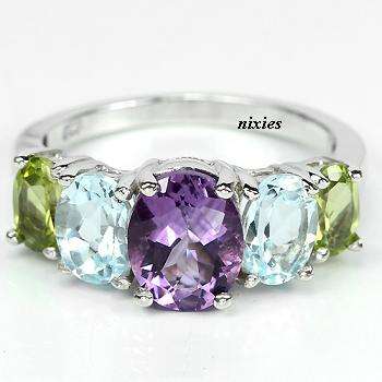 WONDERFUL GENUINE MULTI GEM 925 STERLING SILVER RING - SIZE 9(S)