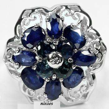 GENUINE MIDNIGHT BLUE SAPPHIRE 925 STERLING SILVER RING - SIZE 7.5(P)