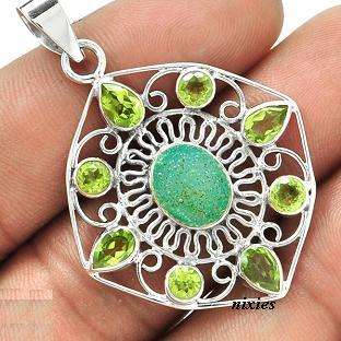 BEAUTIFUL PERIDOT & DRUZY 925 STERLING SILVER PENDANT