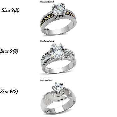 **LOW START**  3 x  DIAMOND CZ ENGAGEMENT RINGS  - SIZE 9(S)