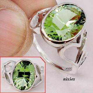 SOFT GREEN AMETHYST 925 STERLING SILVER RING - SIZE 7(O)